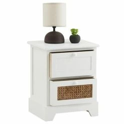 CARO-Möbel Nachttisch RANI Mit 2 Schubladen Und Wiener Geflecht, Weiß -Günstiges Tische Geschäft 95347 2