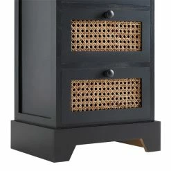 CARO-Möbel Nachttisch ROSHNI Mit 3 Schubladen Und Wiener Geflecht, Schwarz -Günstiges Tische Geschäft 95348 5