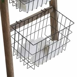 CARO-Möbel Leiterregal FLORISTA In Dunkelbraun Mit 4 Metallkörben -Günstiges Tische Geschäft 95409 2