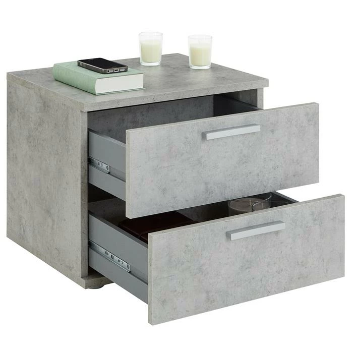 CARO-Möbel Nachttisch MAXIMA In Betonoptik Mit 2 Schubladen 4 CARO-Möbel Nachttisch MAXIMA In Betonoptik Mit 2 Schubladen – Bild 4