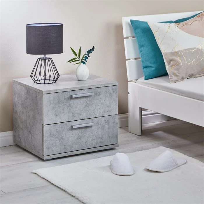 CARO-Möbel Nachttisch MAXIMA In Betonoptik Mit 2 Schubladen 2 CARO-Möbel Nachttisch MAXIMA In Betonoptik Mit 2 Schubladen – Bild 2