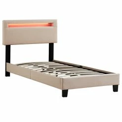 CARO-Möbel Polsterbett GLACE 90x200 Cm, LED Beleuchtung, Stoff Beige -Günstiges Tische Geschäft 95522 2