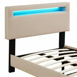 CARO-Möbel Polsterbett GLACE 90x200 Cm, LED Beleuchtung, Stoff Beige -Günstiges Tische Geschäft 95522 4