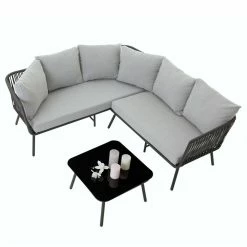 CARO-Möbel Gartenmöbel Set JAKARTA Mit Seilbespannung Und Polster In Grau -Günstiges Tische Geschäft 95607 3