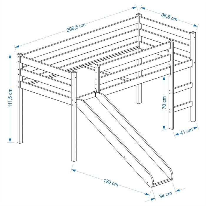 IDIMEX Hochbett Mit Rutsche BENNY Natur, Vorhang Blau/rot 3 IDIMEX Hochbett Mit Rutsche BENNY Natur, Vorhang Blau/rot – Bild 3