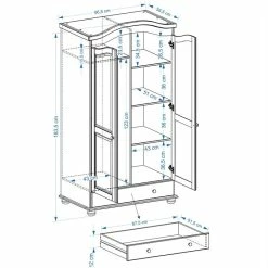 IDIMEX Kleiderschrank BERGEN Mit 2 Türen, Kiefer Honigfarben -Günstiges Tische Geschäft Bergen Skizze